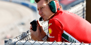 Briscoe sits in the spotter's stand wearing PREMA team kit last season. Photo: IndyCar - Chris Jones