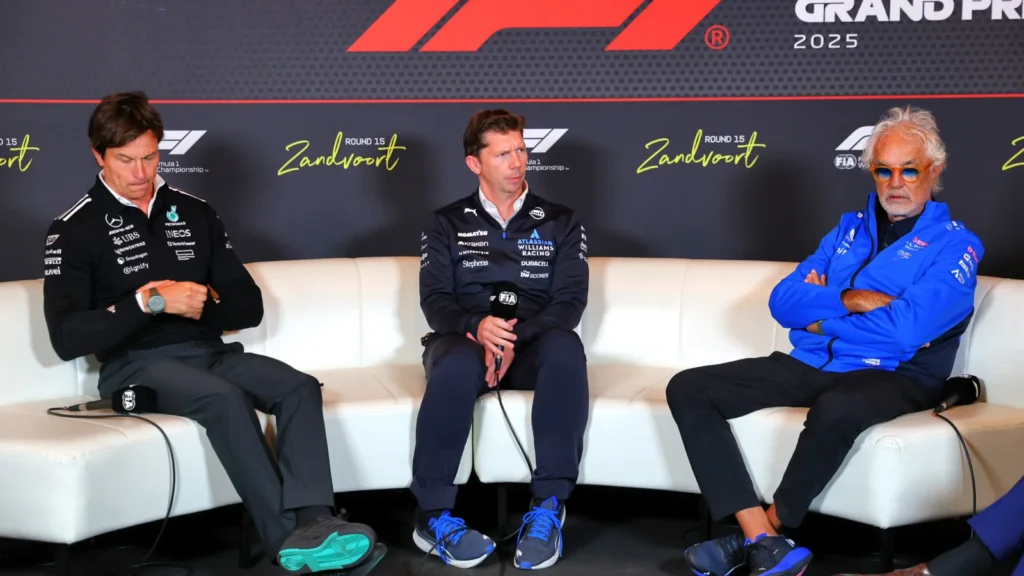 Flavio Briatore has led Alpine to close ties with Toto Wolff, as it joins McLaren and Williams, led by James Vowles [centre], as a Mercedes customer 