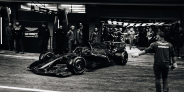 The Aston Martin AMR26 finally revealed itself on Day Four of the F1 test. Image: Aston Martin