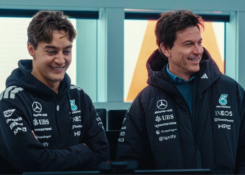 George Russell and Toto Wolff appear positive after the start of this week's pre-season test
