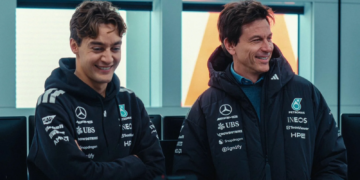 George Russell and Toto Wolff appear positive after the start of this week's pre-season test