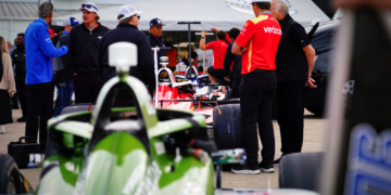 Cars line up to go through inspection ahead of the 109th Indianapolis 500. Photo: Kevin Dejewski