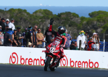 Nicolo Bulega seals Australian WorldSBK hat trick with dominant wet weather Race 2 victory