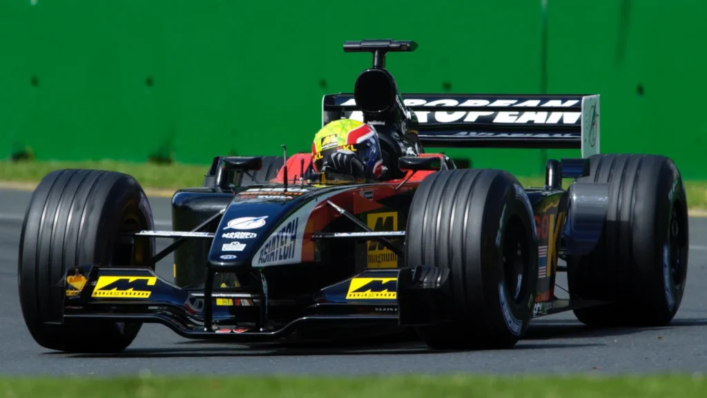 Mark Webber found himself in the points on his F1 debut in the slowest car on the grid, but stayed there for a momentous result