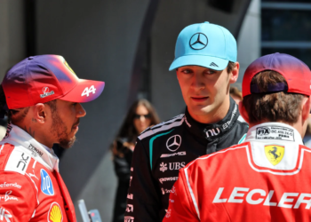 George Russell was faced with another Ferrari battle early in the race