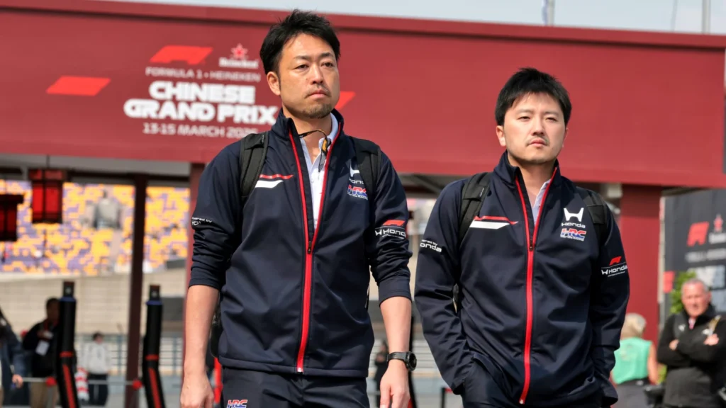 Honda trackside chief Shintaro Orihara [left] has identified an issue with the engine that prevented one of its Aston Martin cars from finishing in Shanghai