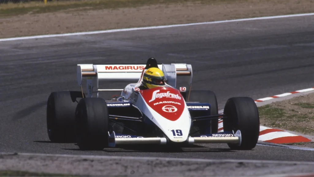 The TG183B, chassis No.5, took Ayrton Senna to his first points in the opening races of 1984