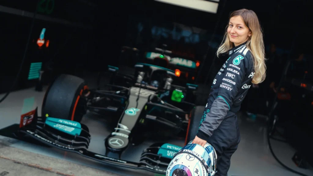 Doriane Pin was all smiles as she jumped aboard Mercedes' W12