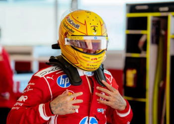Lewis Hamilton got behind the wheel of his Ferrari for a Pirelli test in Italy