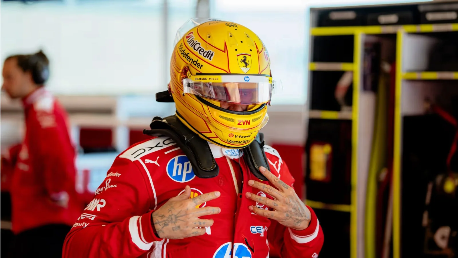 Lewis Hamilton got behind the wheel of his Ferrari for a Pirelli test in Italy