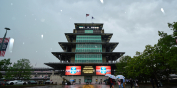 Rain fell over the speedway throughout the day on Saturday. Photo: Kevin Dejewski