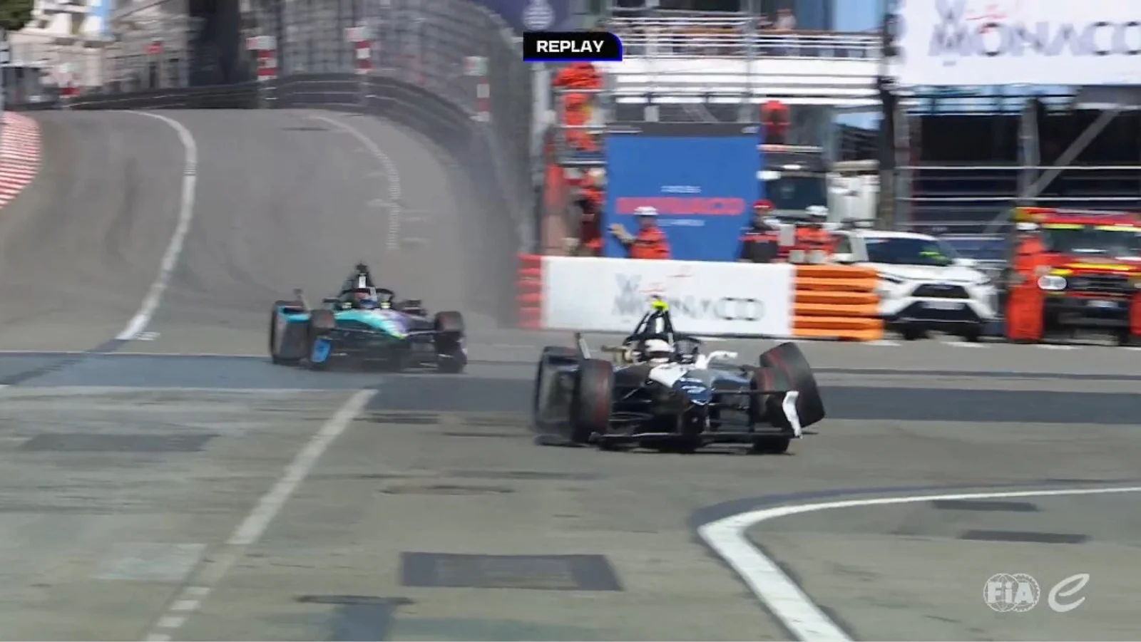 Antonio Felix da Costa and Dan Ticktum collided in the late stages of Race 1 of the Monaco E-Prix