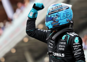 George Russell took pole position in the dying seconds of qualifying
