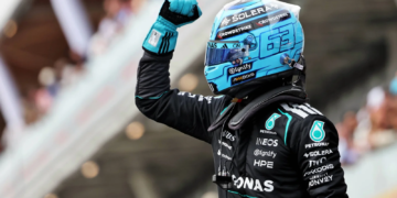 George Russell took pole position in the dying seconds of qualifying