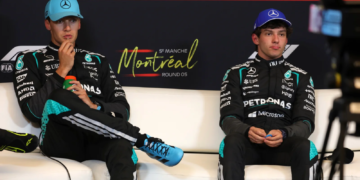George Russell and Kimi Antonelli cut a tense atmosphere after their on-track antics in the F1 Canadian Sprint Race