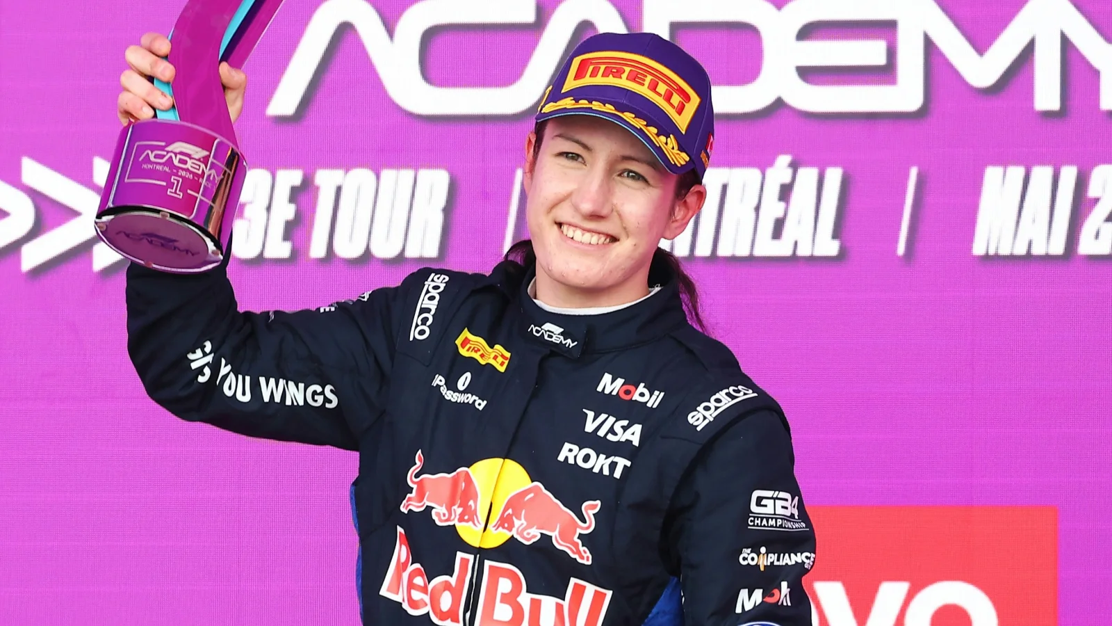 Alisha Palmowski on the podium in Montreal. Photo: F1 Academy via X