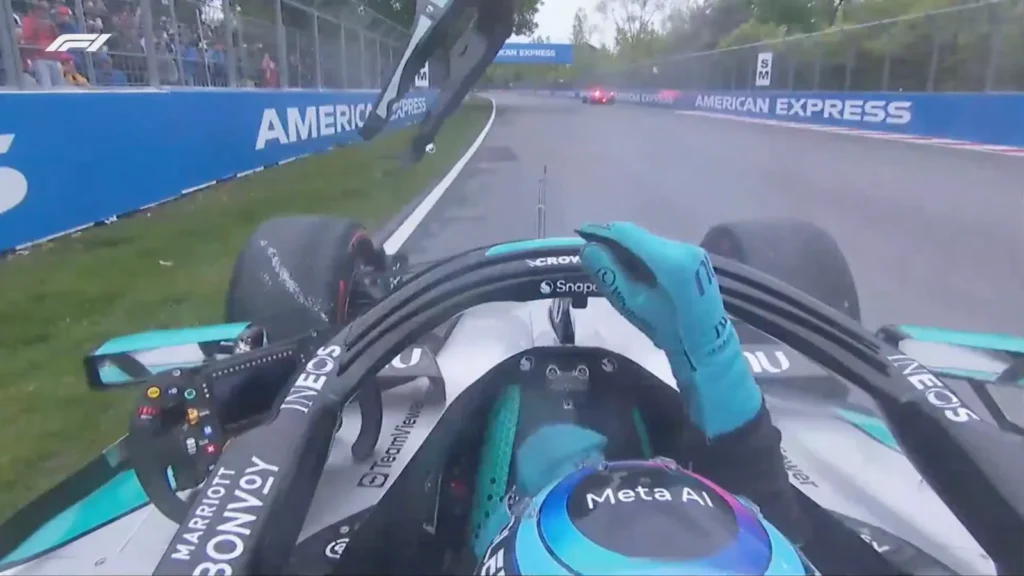 George Russell threw his headrest out in a fit of rage after retiring from the race in Montreal