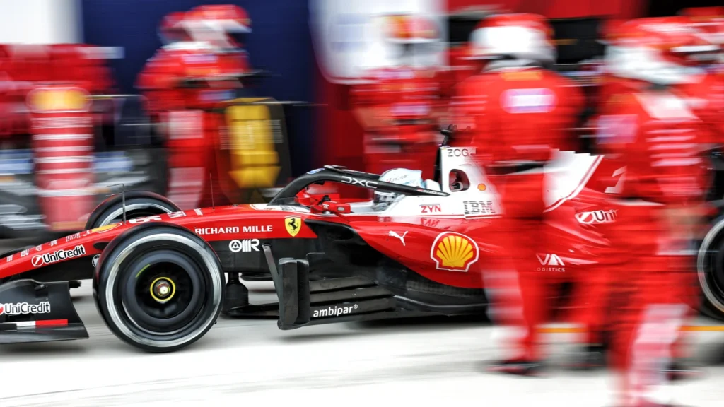 Charles Lecler pitting during the 2026 F1 Miami GP