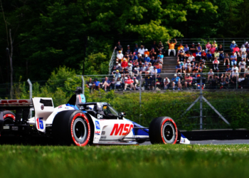 Rahal drives through Canada Corner, the site of the incident. Photo: Kevin Dejewski