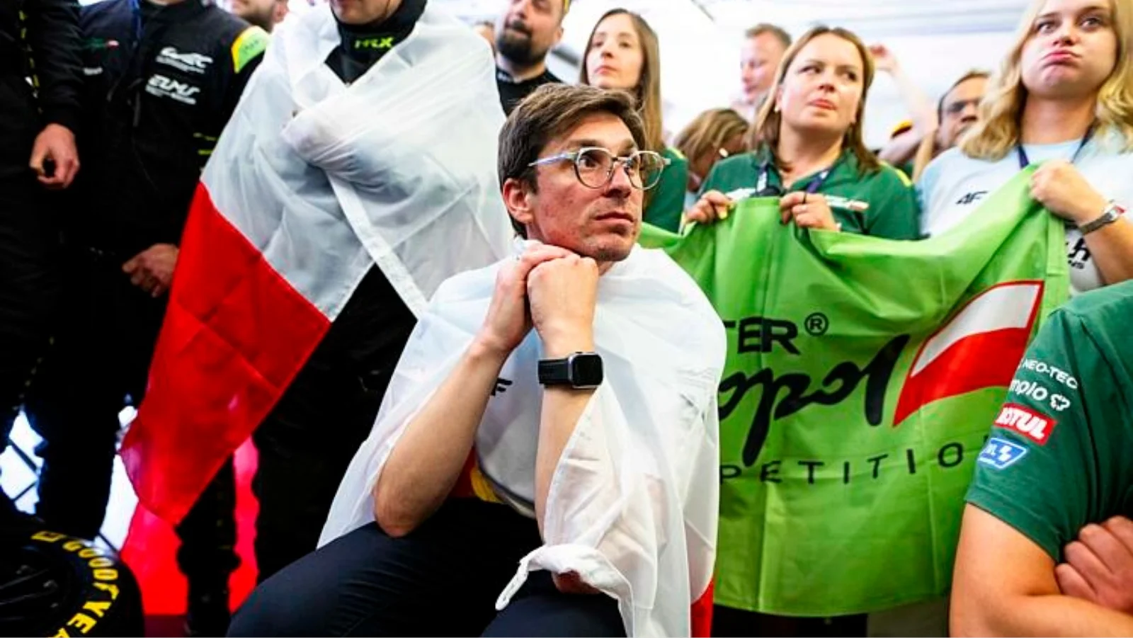 SMIECHOWSKI Jakub (pol), Inter Europol Competition, Oreca 07 Gibson #43, LMP2, portrait during the podium of the 24 Hours of Le Mans 2026, 3rd round of the 2026 FIA World Endurance Championship, on June 14, 2026 on the Circuit des 24 Heures du Mans in Le Mans, France - Photo Fabrizio Boldoni / DPPI