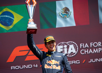Race winner Ernesto Rivera (MEX) Campos Racing celebrates on the podium. 27.06.2026. FIA Formula 3 Championship, Rd 4, Sprint Race, Spielberg, Austria, Saturday.