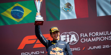 Race winner Ernesto Rivera (MEX) Campos Racing celebrates on the podium. 27.06.2026. FIA Formula 3 Championship, Rd 4, Sprint Race, Spielberg, Austria, Saturday.