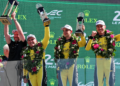 LMGT3 podium: Ben Keating (USA), Jonny Edgar (GBR), Nicky Catsburg (NLD) #33 TF Sport Corvette, winners. 14.06.2026. FIA World Endurance Championship, Round 3, Le Mans 24 Hours, Race, Le Mans, France, Sunday. - www.xpbimages.com, EMail: requests@xpbimages.com © Copyright: Moy / XPB Images