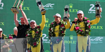 LMGT3 podium: Ben Keating (USA), Jonny Edgar (GBR), Nicky Catsburg (NLD) #33 TF Sport Corvette, winners. 14.06.2026. FIA World Endurance Championship, Round 3, Le Mans 24 Hours, Race, Le Mans, France, Sunday. - www.xpbimages.com, EMail: requests@xpbimages.com © Copyright: Moy / XPB Images