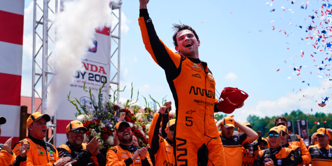O'Ward celebrated his first victory of the season. Photo: Kevin Dejewski