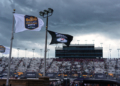 Dark clouds and lightning approach the speedway. Photo: Kevin Dejewski