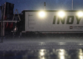 Rain drenched the track as night fell on Sunday. Photo: Kevin Dejewski