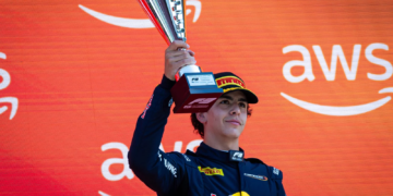 Ernesto Rivera (MEX) Campos Racing celebrates his third position on the podium. 25.07.2026. FIA Formula 3 Championship, Rd 7, Sprint Race, Budapest, Hungary, Saturday.