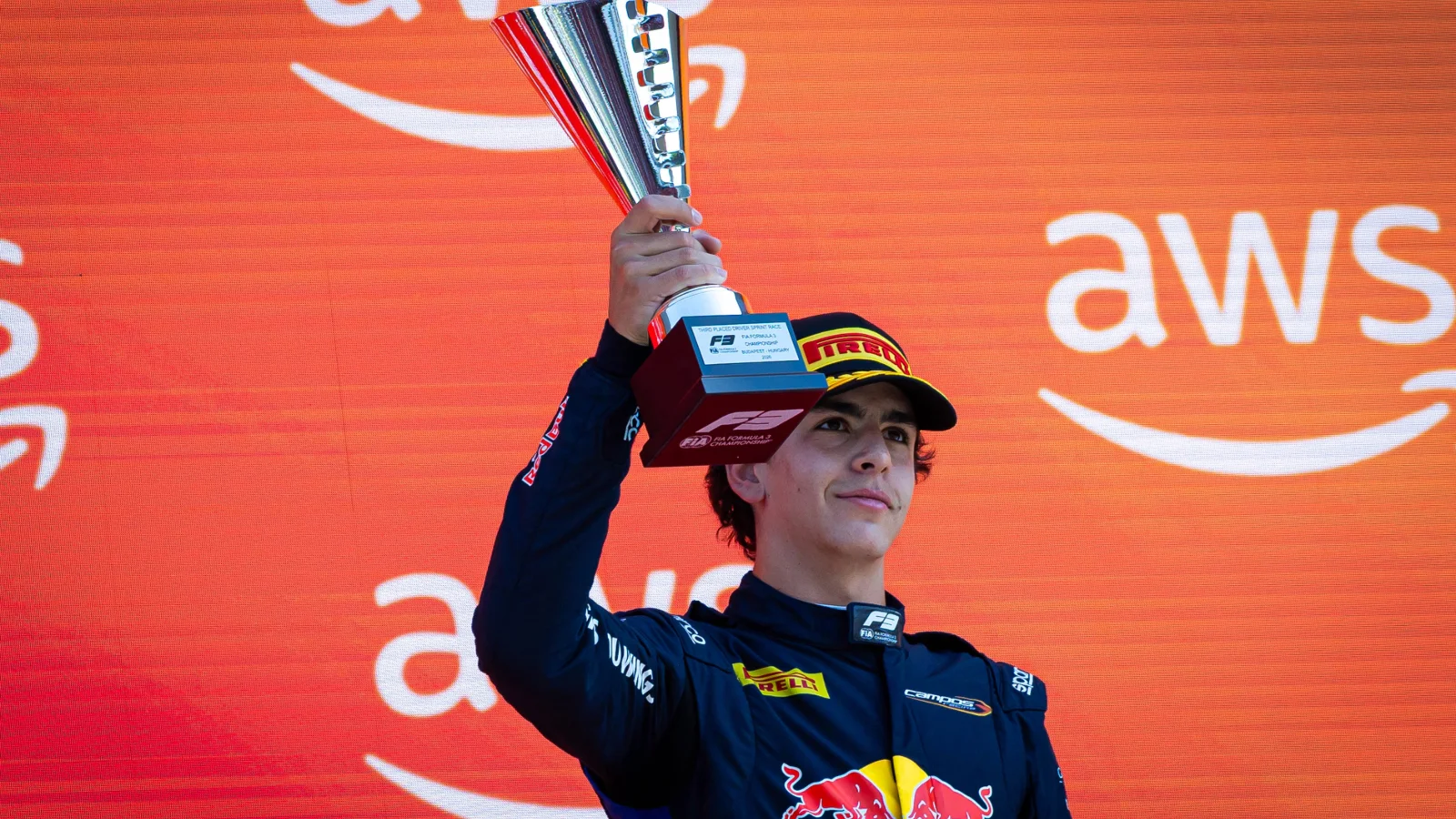 Ernesto Rivera (MEX) Campos Racing celebrates his third position on the podium. 25.07.2026. FIA Formula 3 Championship, Rd 7, Sprint Race, Budapest, Hungary, Saturday.