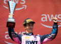 Race winner Gabriele Mini (ITA) MP Motorsport celebrates on the podium. 25.07.2026. FIA Formula 2 Championship, Rd 9, Budapest, Hungary, Sprint Race, Saturday.