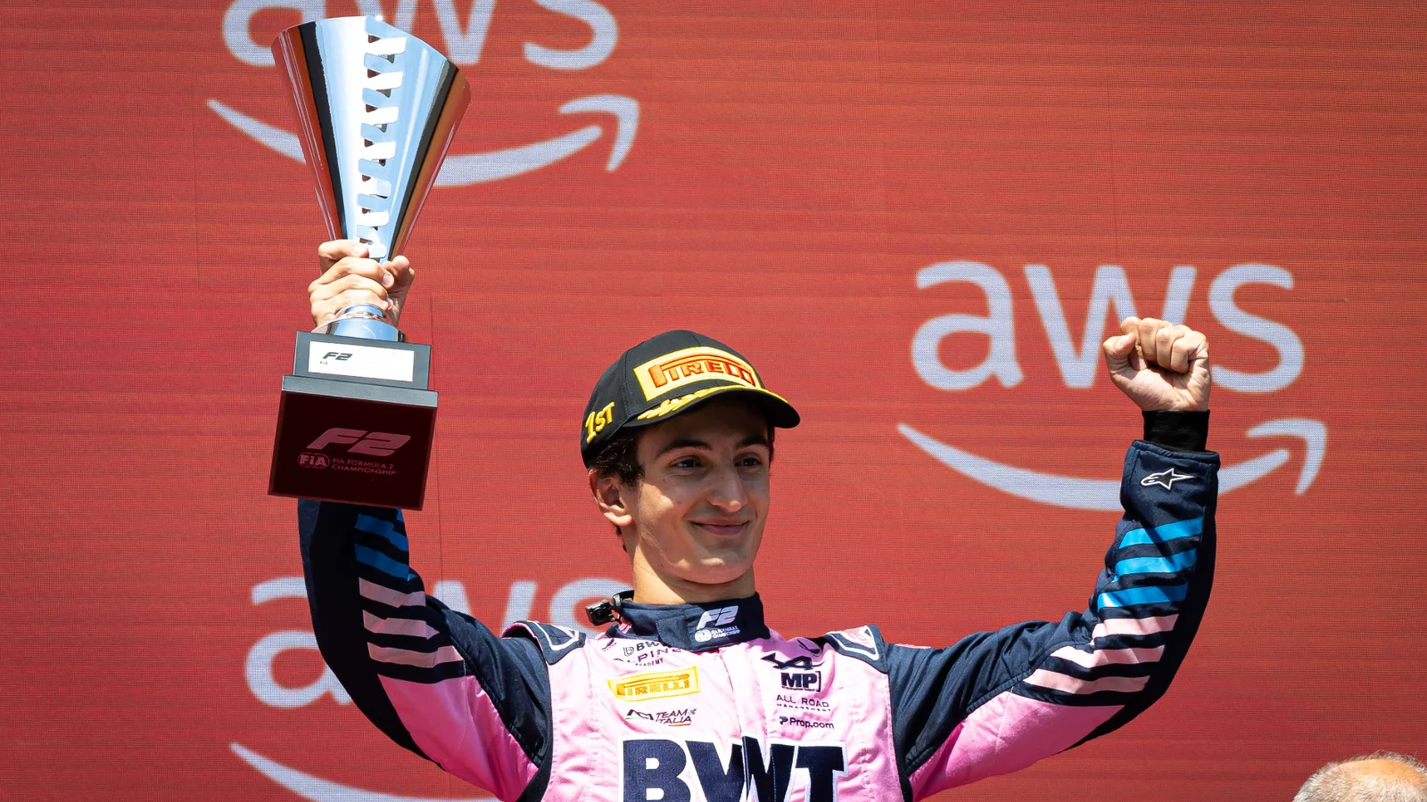 Race winner Gabriele Mini (ITA) MP Motorsport celebrates on the podium. 25.07.2026. FIA Formula 2 Championship, Rd 9, Budapest, Hungary, Sprint Race, Saturday.