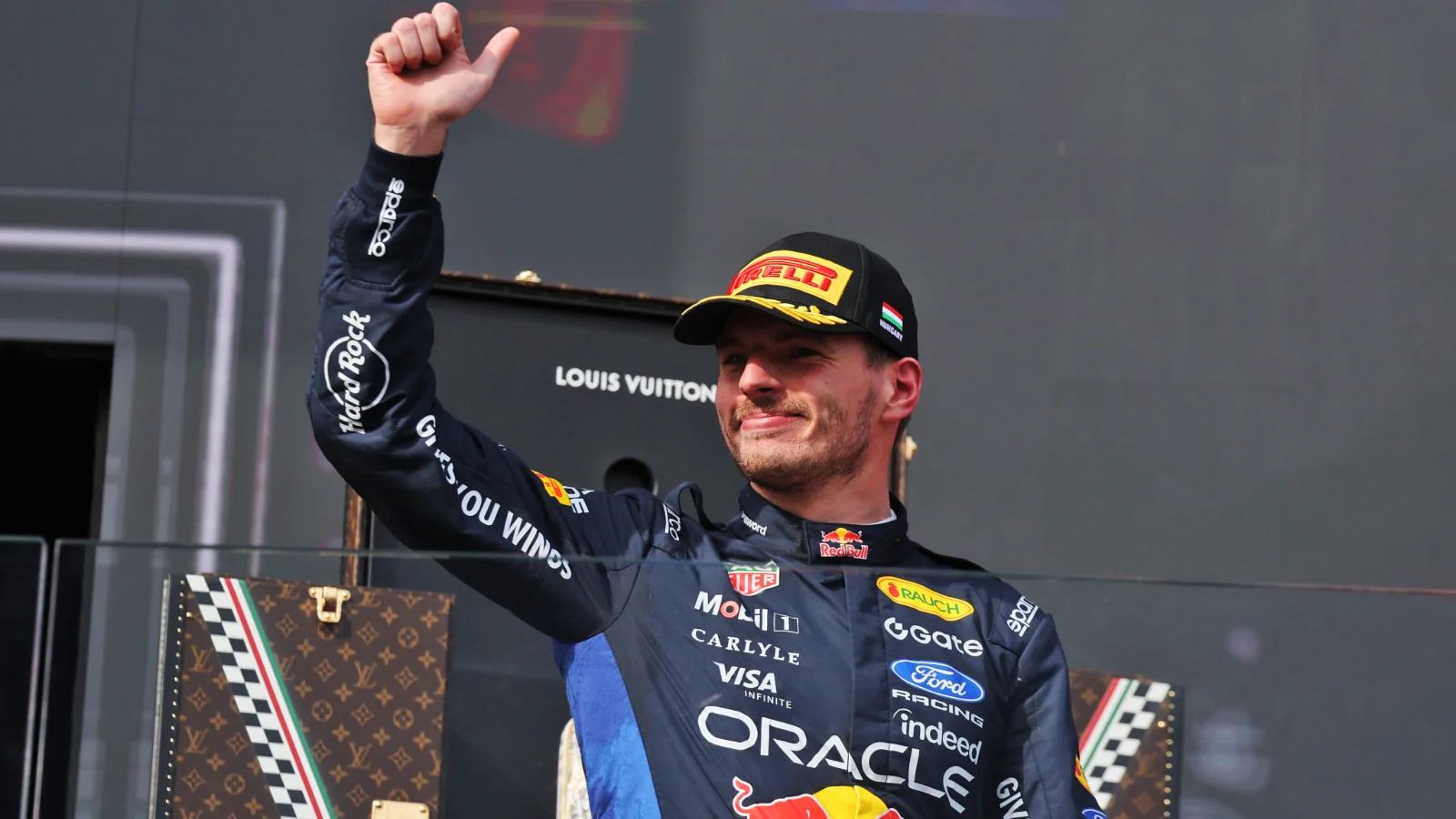 Max Verstappen (NLD) Red Bull Racing celebrates his second position on the podium. 26.07.2026. Formula 1 World Championship, Rd 11, Hungarian Grand Prix, Budapest, Hungary, Race Day.