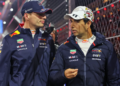 L to R): Max Verstappen (NLD) Red Bull Racing with team mate Sergio Perez (MEX) Red Bull Racing on the grid. 23.11.2024. Formula 1 World Championship, Rd 22, Las Vegas Grand Prix, Las Vegas, Nevada, USA, Race Day.