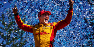 Palou celebrated heartily after his victory. Photo: Kevin Dejewski