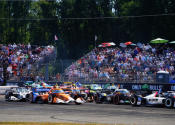 Turn 1 on lap 1 was busy, but everyone made it through. Photo: Kevin Dejewski