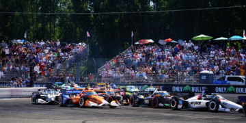Turn 1 on lap 1 was busy, but everyone made it through. Photo: Kevin Dejewski