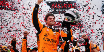 O'Ward celebrated for the second time in a matter of hours. Photo: Kevin Dejewski