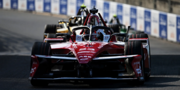 LONDON, ENGLAND - AUGUST 14: Norman Nato of France driving the (23) Nissan Formula E Team Nissan e-4ORCE 05 on track during practice, ahead of the London E-Prix at ExCel London on August 14, 2026 in London, England.