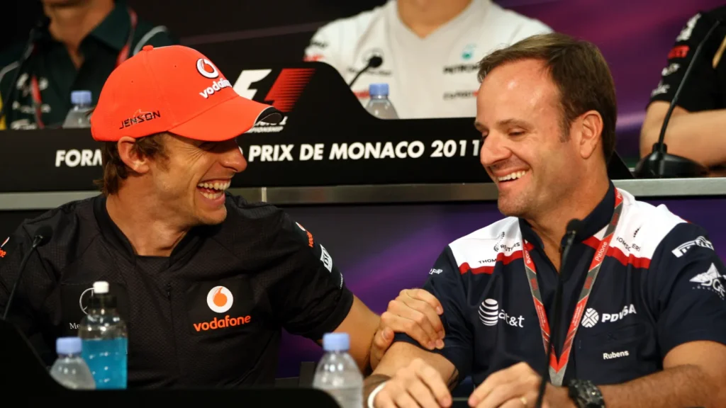 Button also drove alongside Barrichello and Honda, and then at Brawn