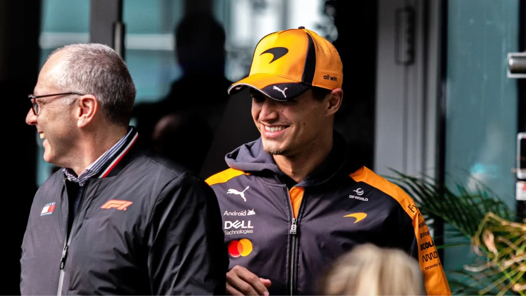 (L to R): Stefano Domenicali (ITA) Formula One President and CEO with Lando Norris (GBR) McLaren F1 Team. 12.03.2026. Formula 1 World Championship, Rd 2, Chinese Grand Prix, Shanghai, China, Preparation Day. - www.xpbimages.com, EMail: requests@xpbimages.com © Copyright: Denny / XPB Images