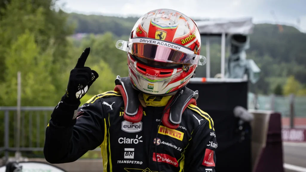 Race winner Rafael Camara (BRA) Invicta Racing celebrates in parc ferme. 19.07.2026. Formula 2 Championship, Rd 8, Feature Race, Spa-Francorchamps, Belgium, Sunday. - www.xpbimages.com, EMail: requests@xpbimages.com Copyright: XPB Images