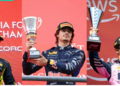 Race winner Gabriele Mini (ITA) MP Motorsport celebrates on the podium. 25.07.2026. FIA Formula 2 Championship, Rd 9, Budapest, Hungary, Sprint Race, Saturday.