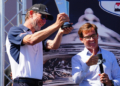Salters accepts Honda's 2026 manufacturer trophy at Laguna Seca. Photo: Kevin Dejewski