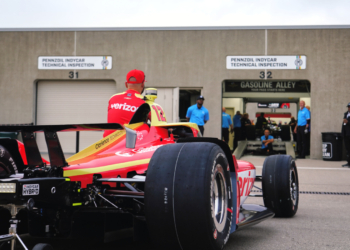 David Malukas' car is wheeled into the inspection bay ahead of the Indianapolis 500. Photo: Kevin Dejewski