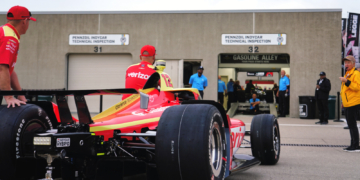 David Malukas' car is wheeled into the inspection bay ahead of the Indianapolis 500. Photo: Kevin Dejewski