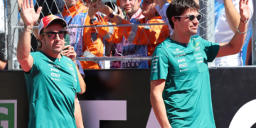 L to R): Fernando Alonso (ESP) Aston Martin F1 Team with Lance Stroll (CDN) Aston Martin F1 Team on the drivers' parade. 13.09.2026. Formula 1 World Championship, Rd 14, Spanish Grand Prix, Madrid, Spain, Race Day.
